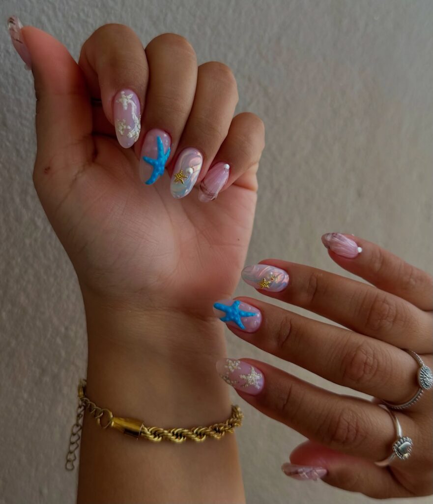 Starfish and Seashell Pastel Nails