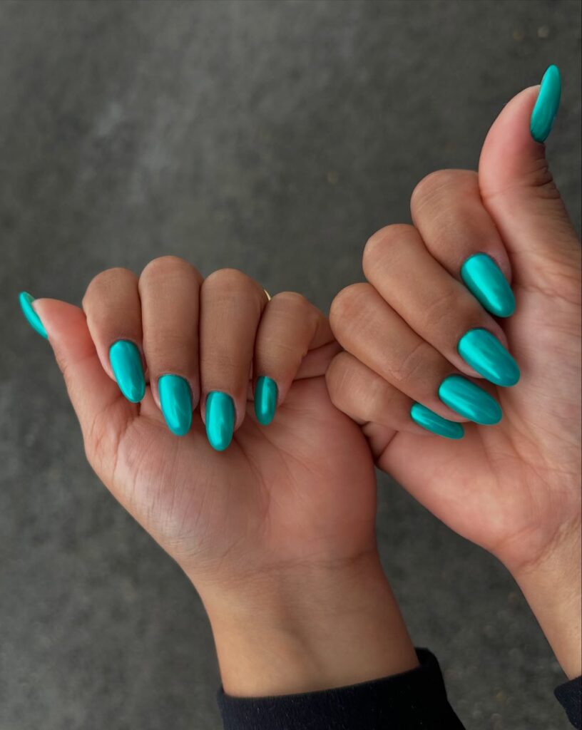 Teal Chrome Nails