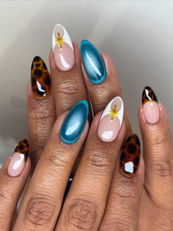 Teal & Tortoiseshell Autumn Nails
