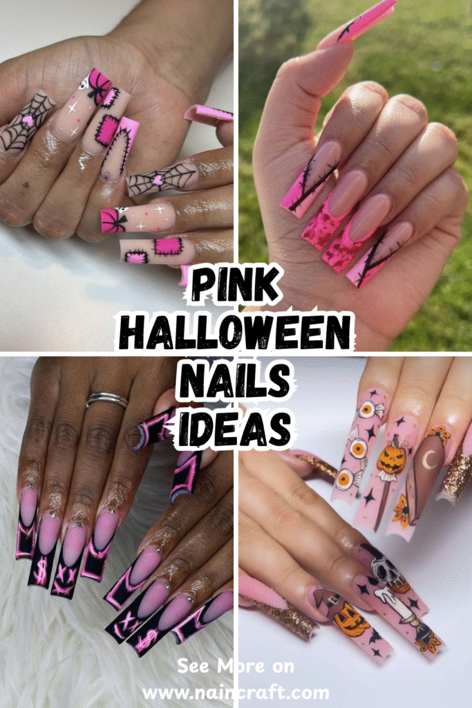 21 Unique Pink Halloween Nails Ideas & Creative Pink Halloween Nail Designs For A Fun Spooky Look
