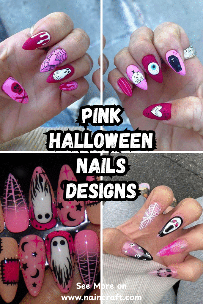21 Unique Pink Halloween Nails Ideas & Creative Pink Halloween Nail Designs For A Fun Spooky Look