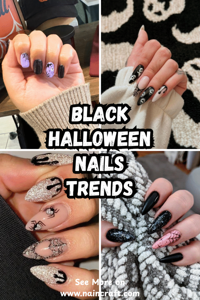 21 Easy Black Halloween Nails Ideas & Best Black Halloween Nail Designs For A Bold Spooky Look