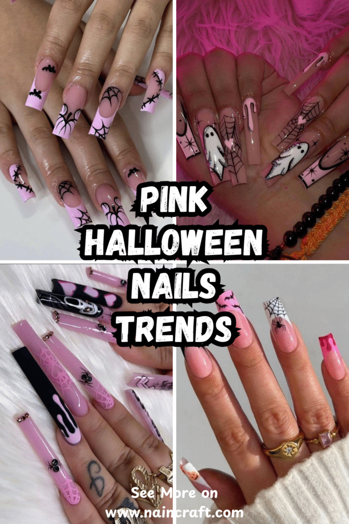 21 Unique Pink Halloween Nails Ideas & Creative Pink Halloween Nail Designs For A Fun Spooky Look