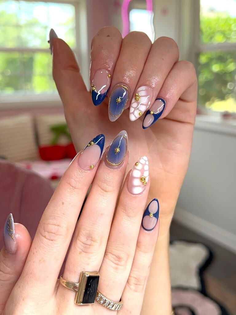 Blue and Gold Star Nails