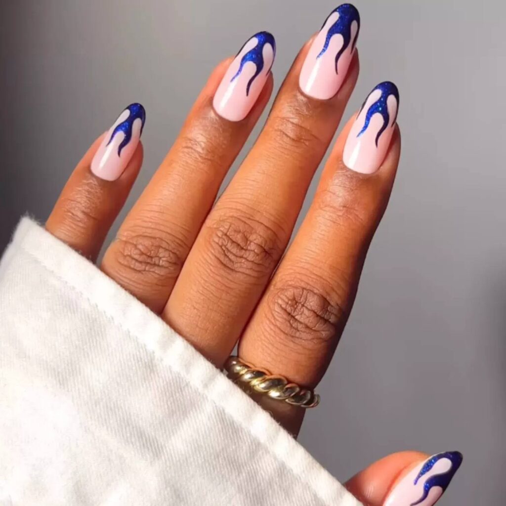 Early Fall Nails with Blue Flame Tips