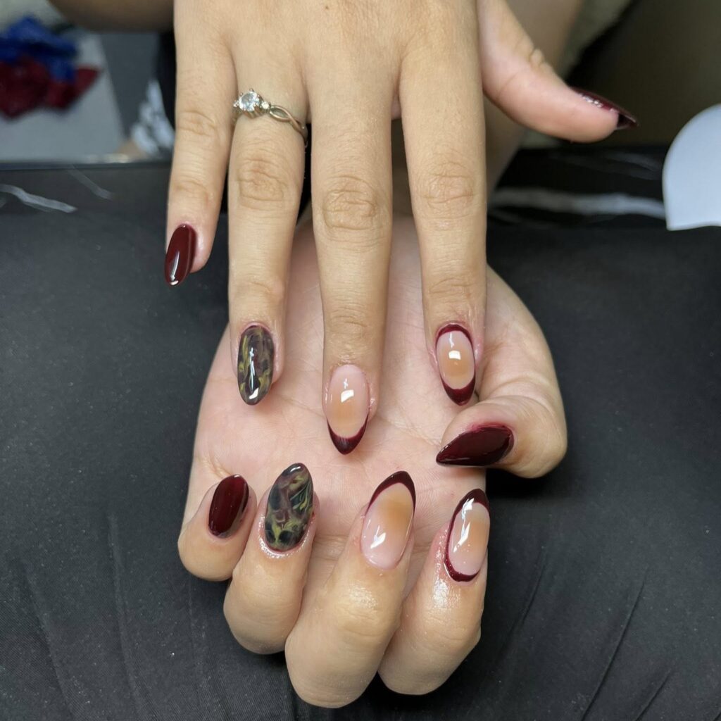 Graduation Nails with Burgundy French Tips