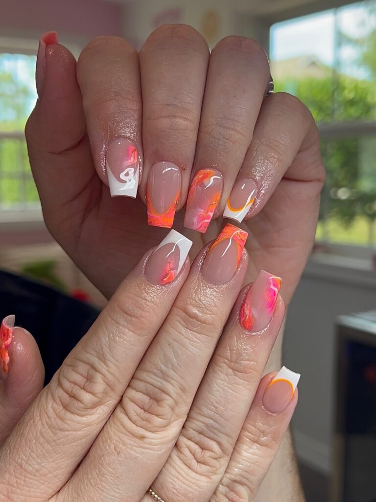 Orange Swirl French Nails