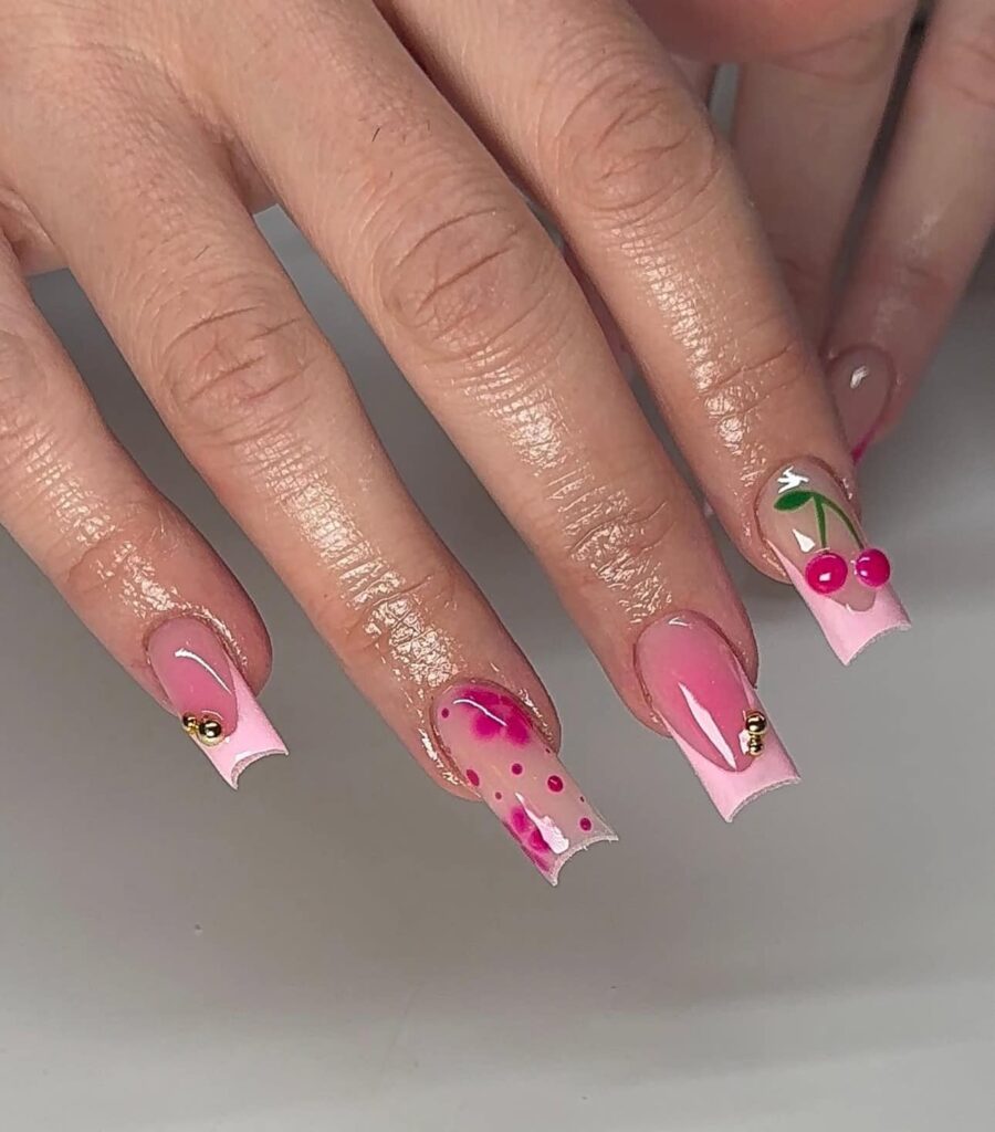 Soft Pink Cherry Nails