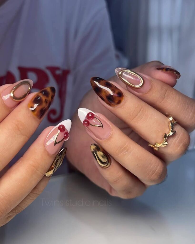 Tortoiseshell and Cherry Nails