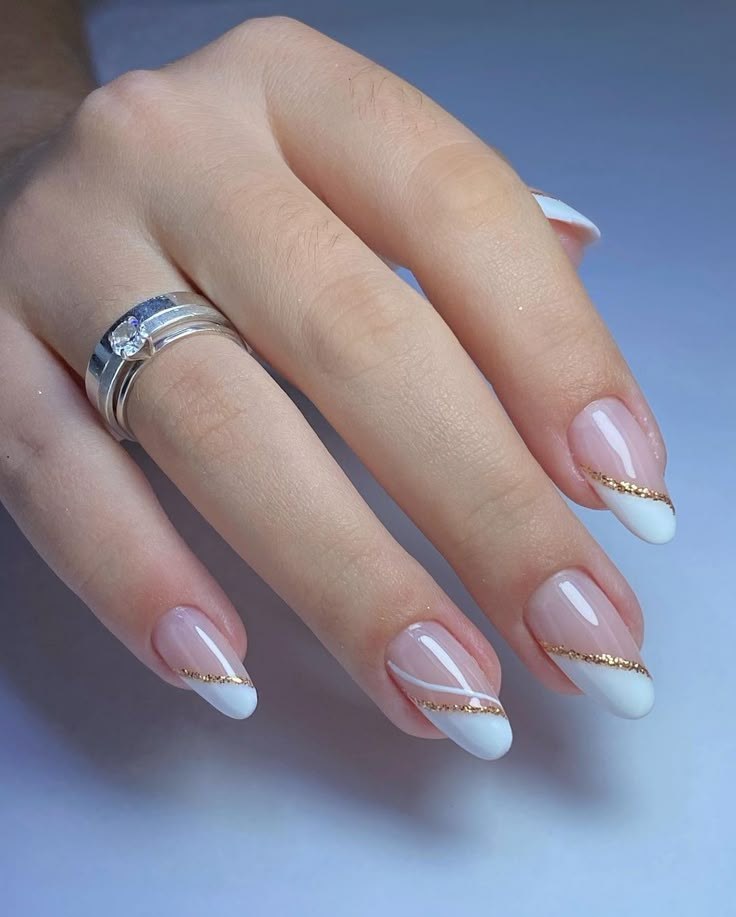Wedding Nails with Glittery French Tips