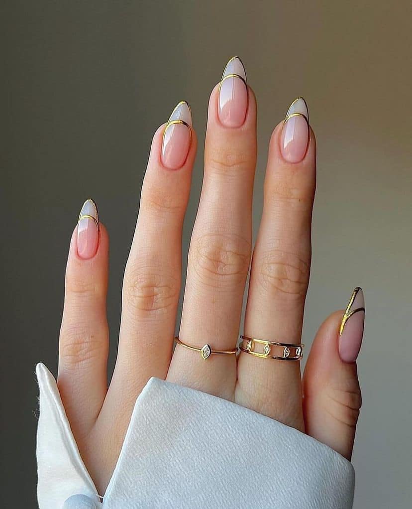 Wedding Nails with Gold Outlined French Tips