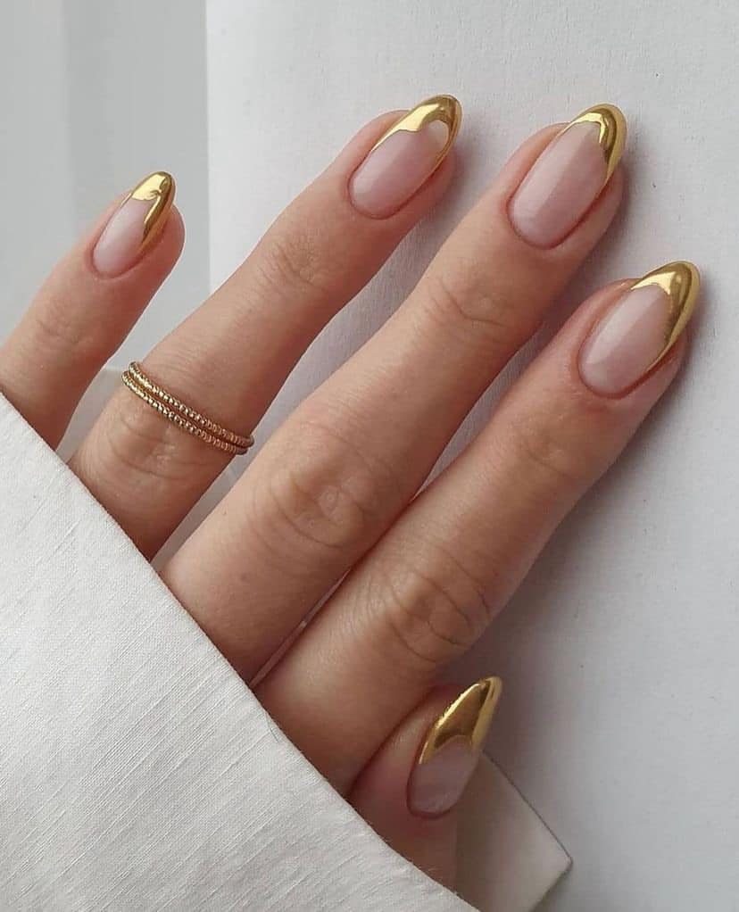 Wedding Nails with Metallic Gold Tips