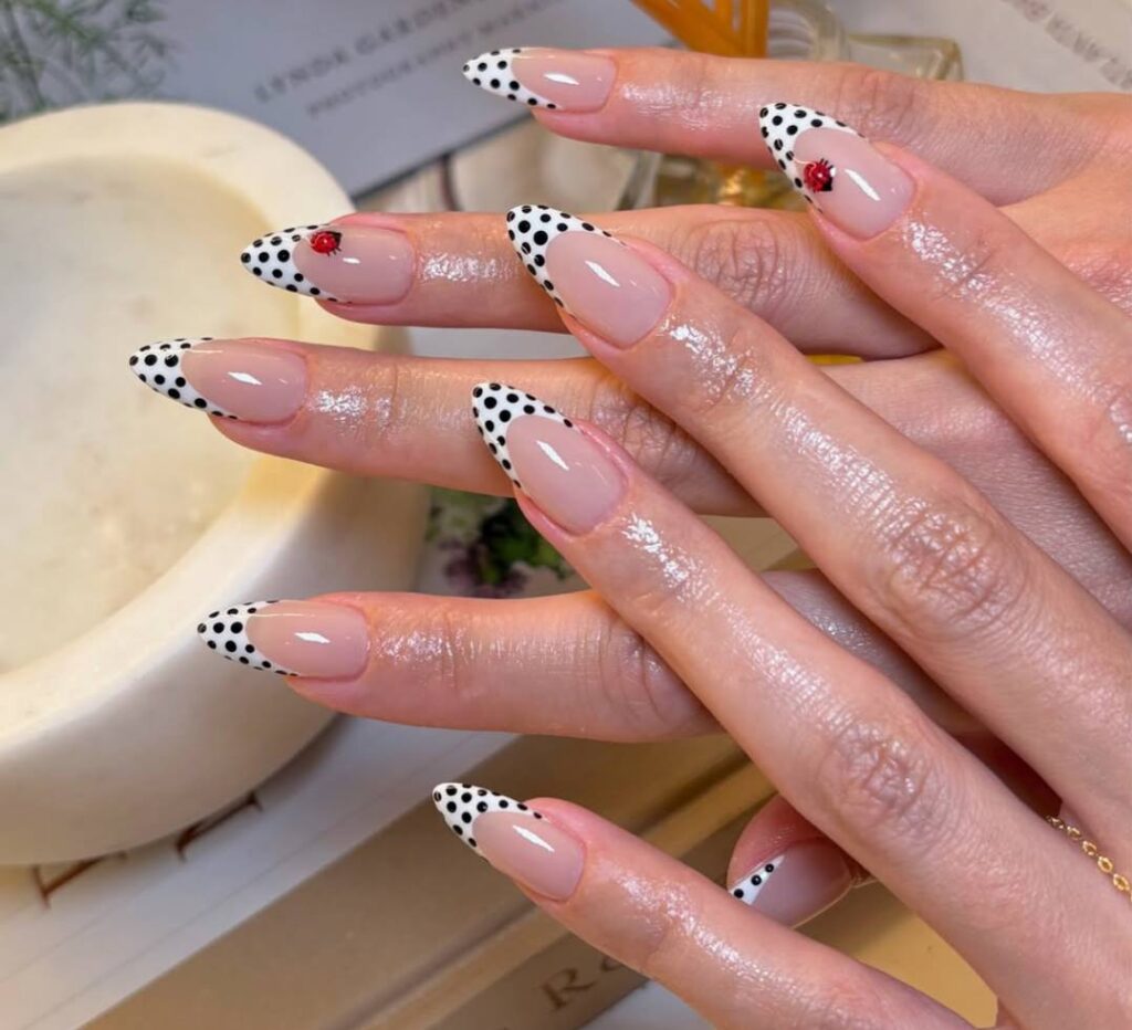 Wedding Nails with Polka Dots & Ladybugs