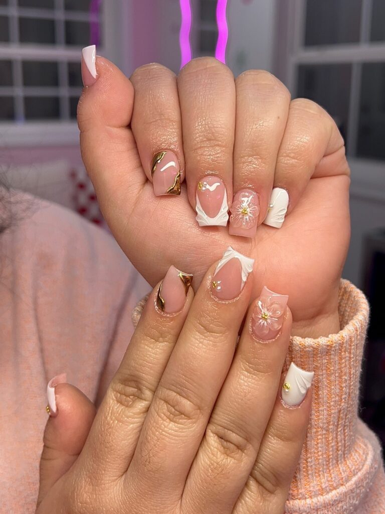 White and Gold Classy Nails