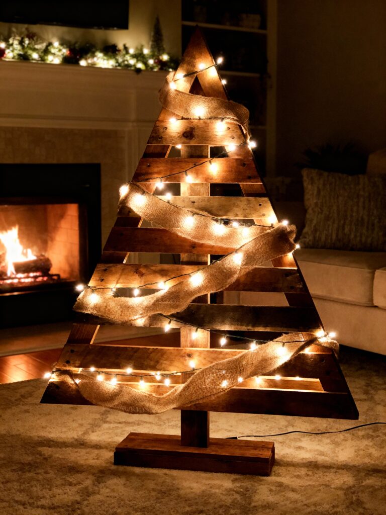 Asymmetrical Pallet Tree Christmas Decor