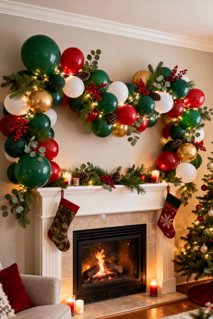 Balloon Garland Fireplace Mantle Christmas Decor