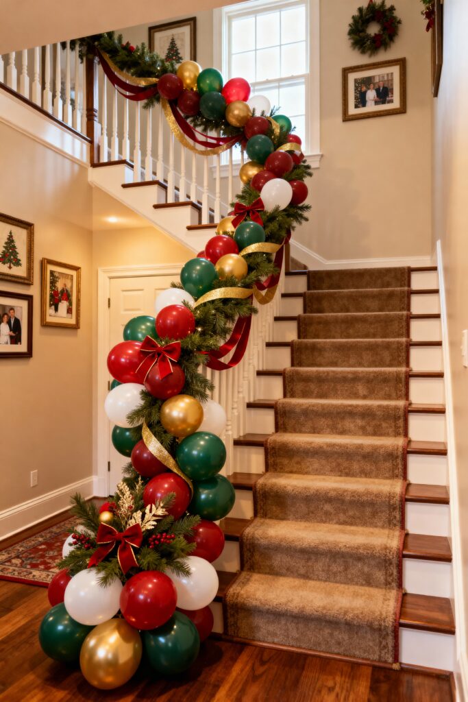 Balloon Garland Staircase Christmas Decor