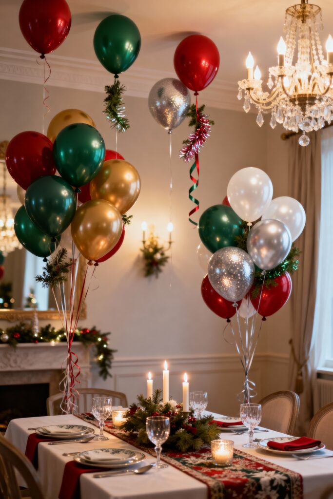 Balloon Ornament Clusters Above Dinner Table