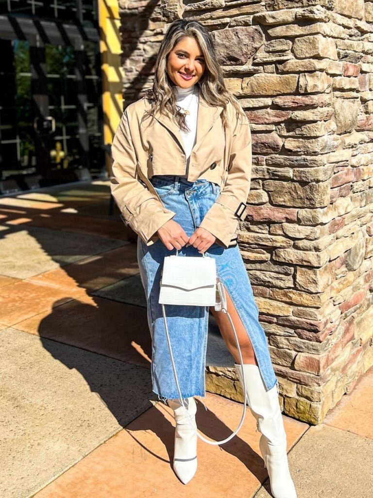 Beige Jacket With Denim Skirt