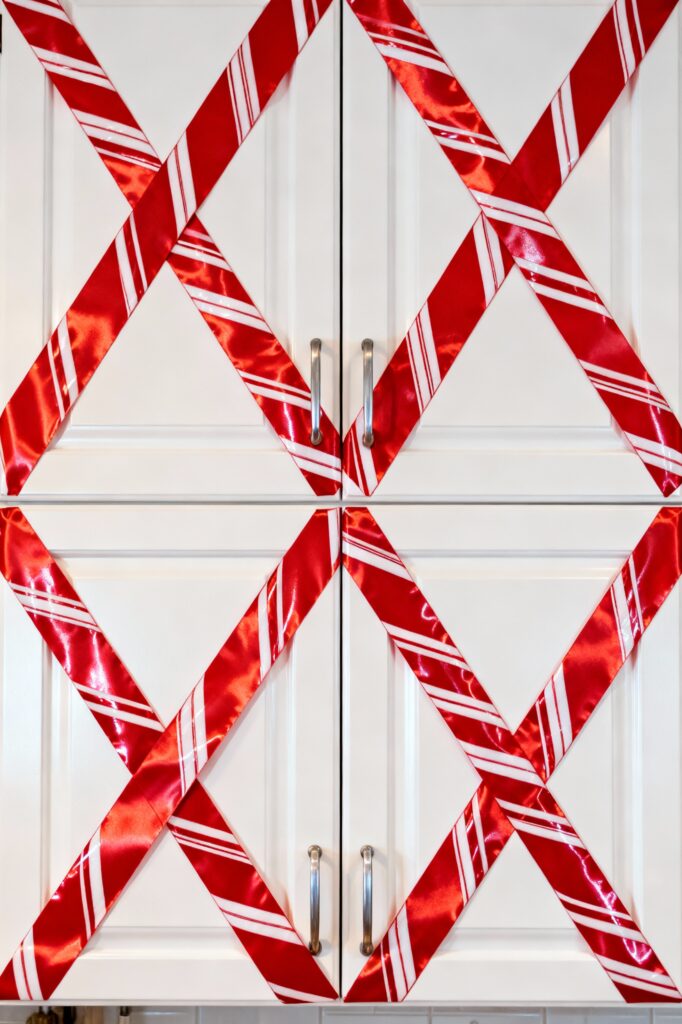 Candy Cane Striped Ribbon on Cabinets