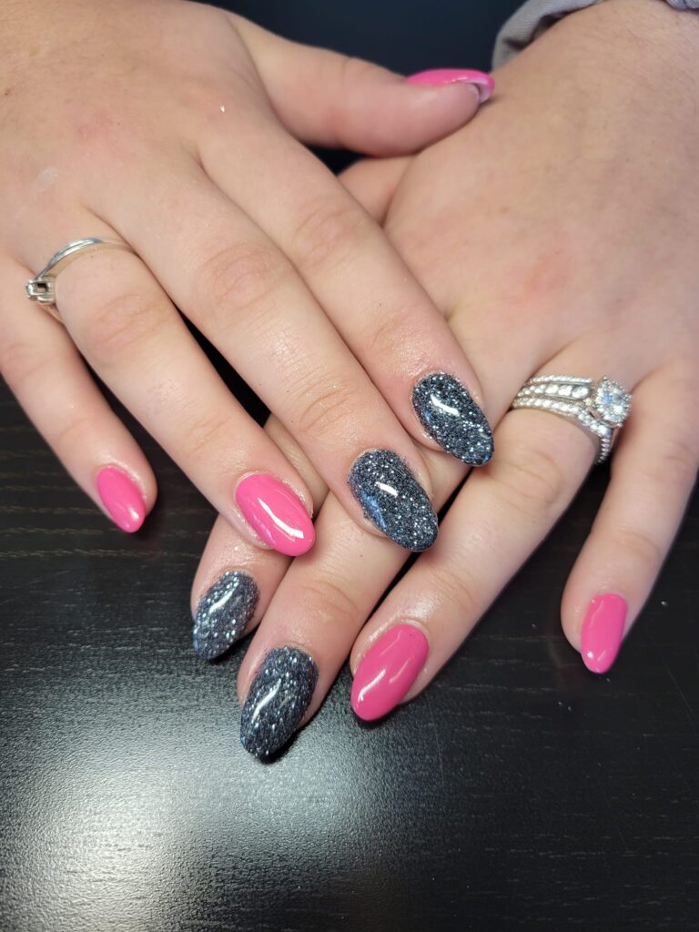 Cute Thanksgiving Nails with Glitter and Pink Contrast