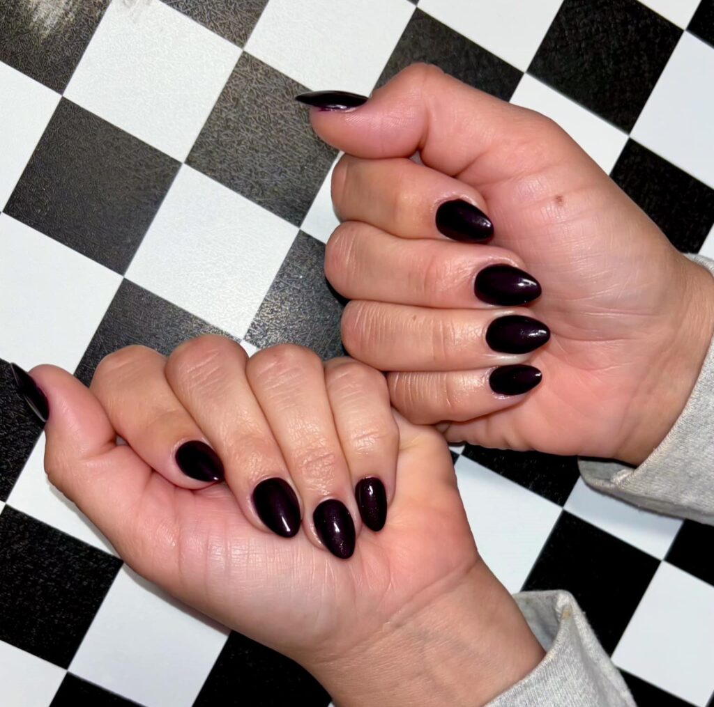 Glossy Plum Shade Simple Thanksgiving Nails