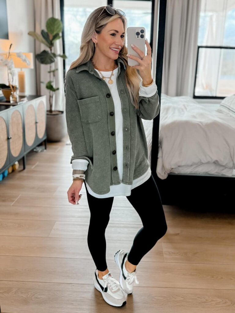 Green Shirt Jacket and Leggings