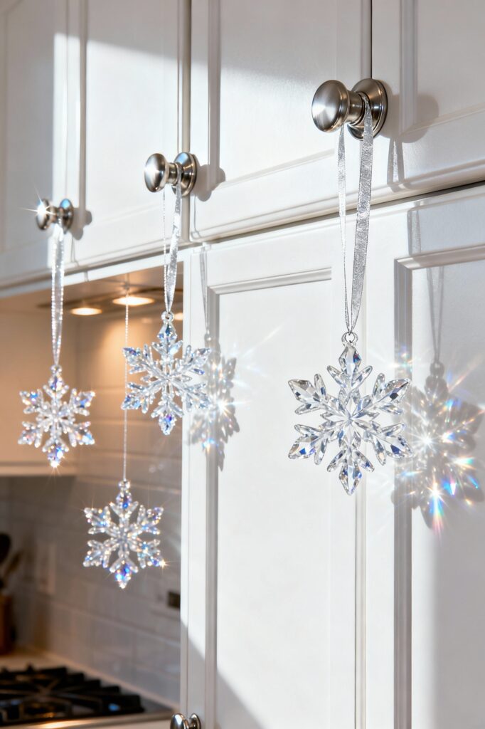 Icy Snowflake Ornaments on Cabinet Knobs