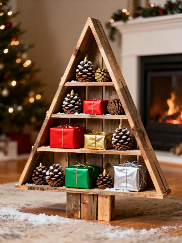 Minimal Triangle Pallet Tree Shelf Christmas Decor 2