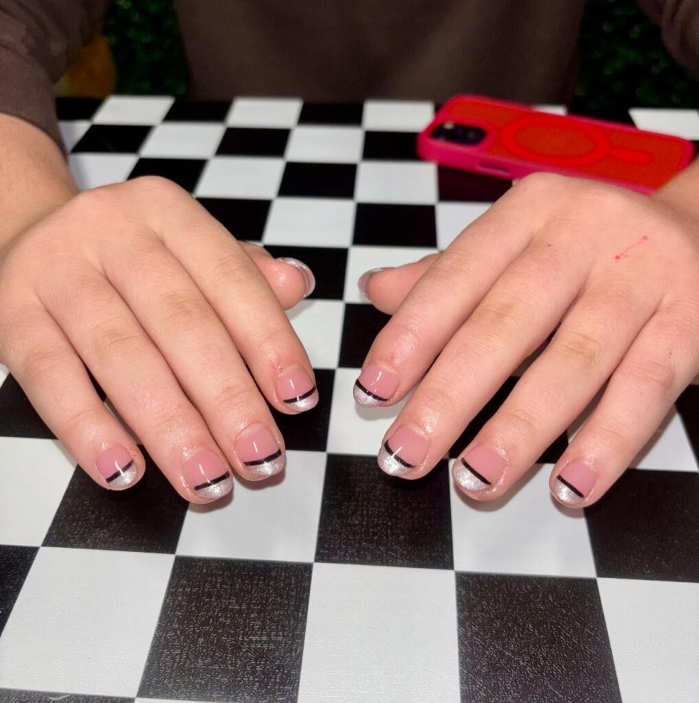 Nude and Silver Tip Simple Thanksgiving Nails