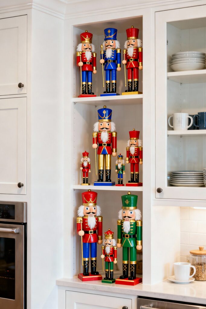 Nutcracker Soldiers on Kitchen Shelves