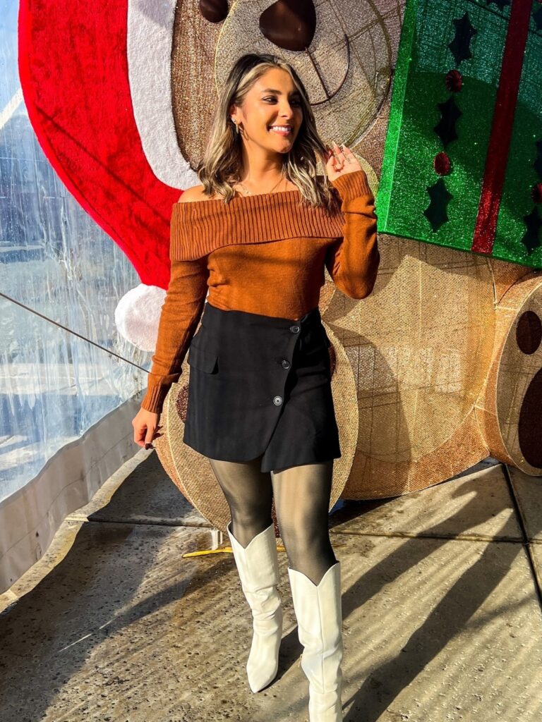 Off Shoulder Sweater and Mini Skirt