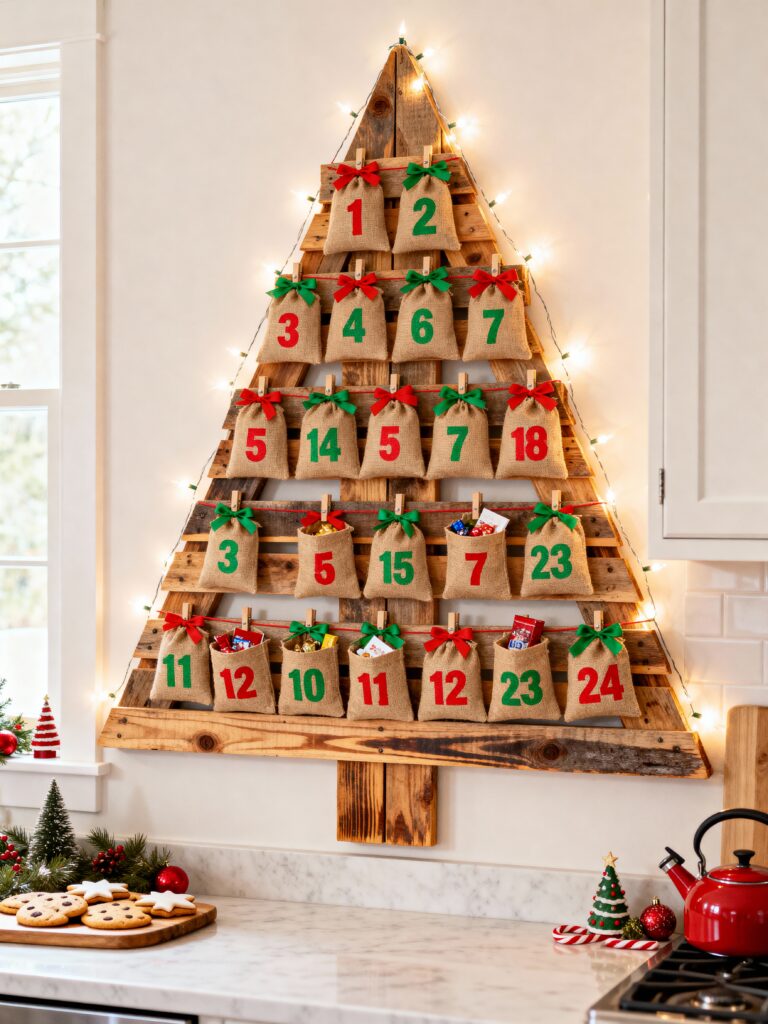 Pallet Wood Advent Calendar Tree Christmas Decor 2