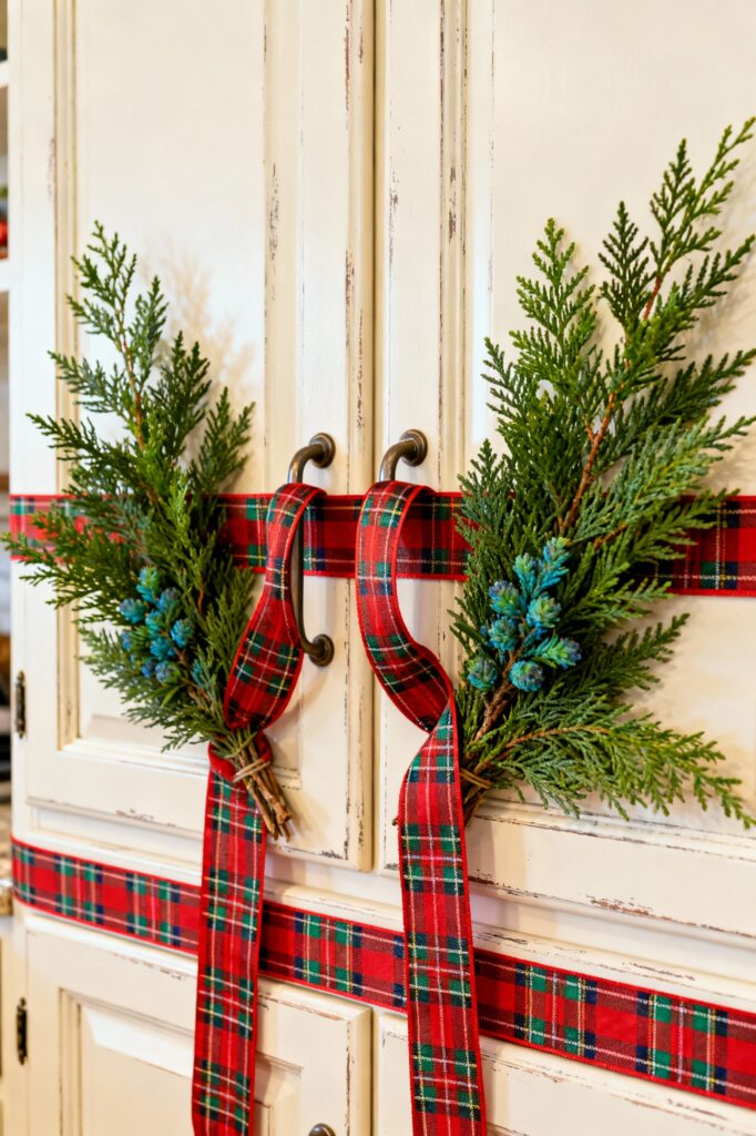Plaid Ribbon with Cedar Sprigs Farmhouse Style