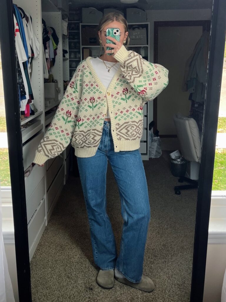 Printed Cardigan and Jeans