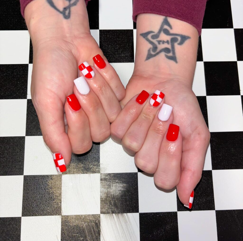 Red and White Checker Simple Thanksgiving Nails