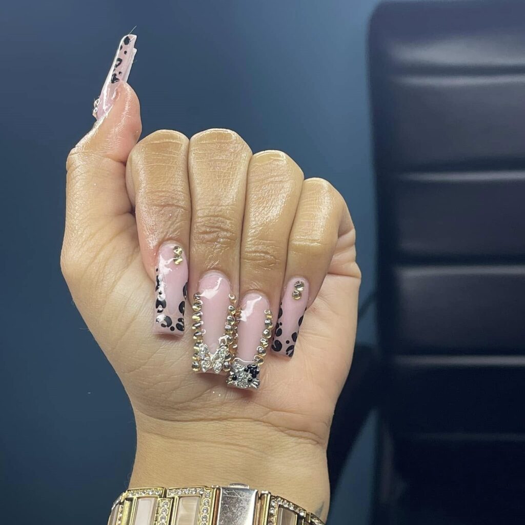Rhinestone Glam Simple Thanksgiving Nails