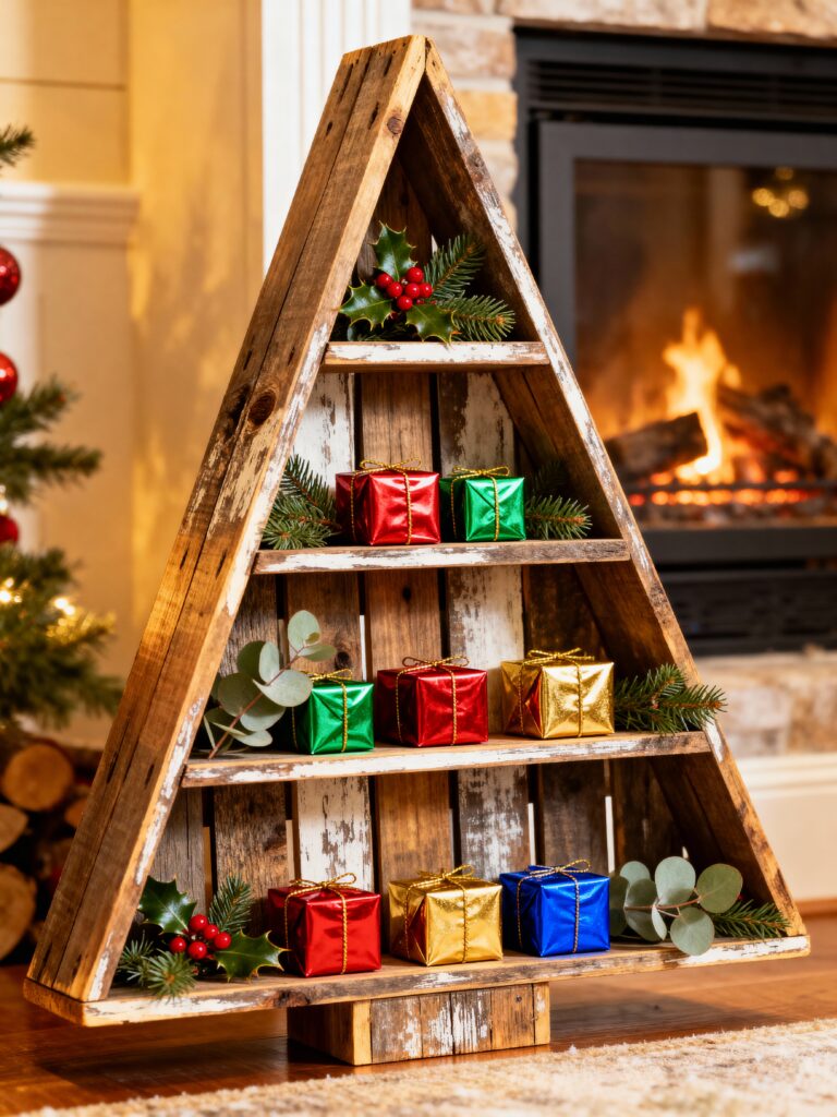 Rustic Pallet Shelf Tree Christmas Decor