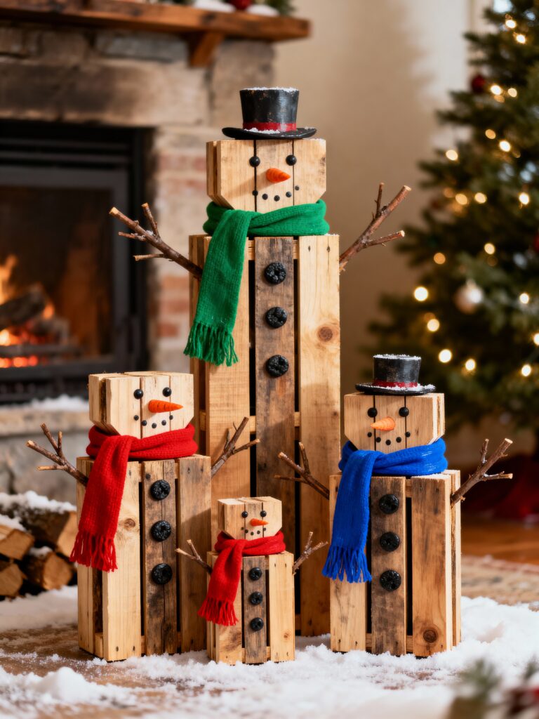 Stacked Pallet Snowmen Christmas Decor
