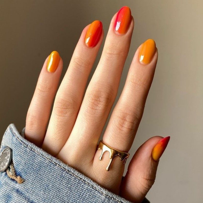 Sunset Ombre Simple Thanksgiving Nails