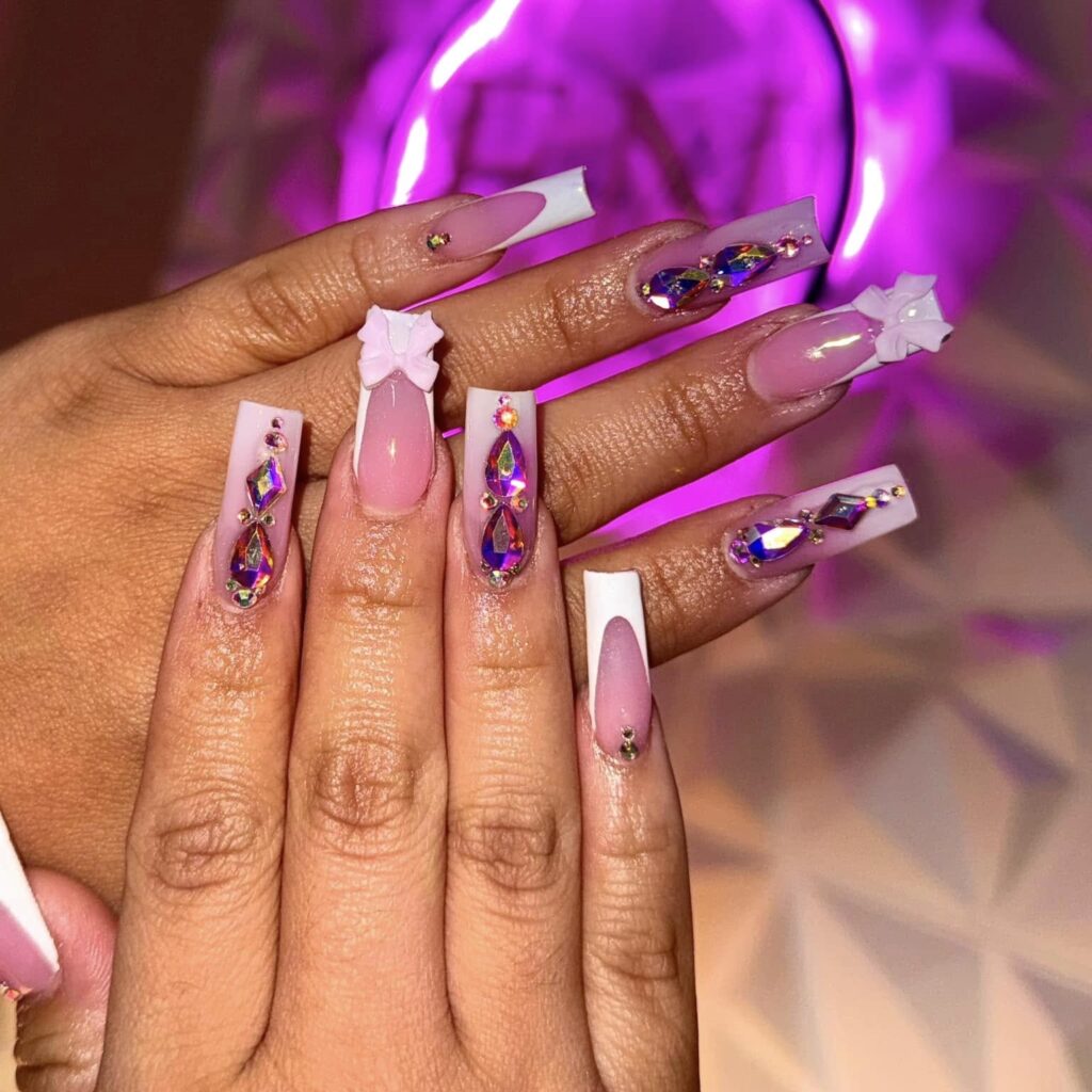 Thanksgiving Acrylic Nails with Crystal Embellishments