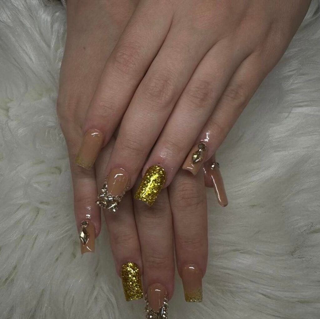 Thanksgiving Acrylic Nails with Golden Glam