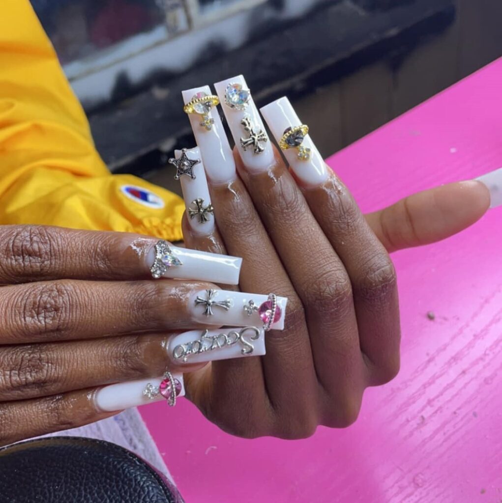 Thanksgiving Acrylic Nails with Heavy Gemstones