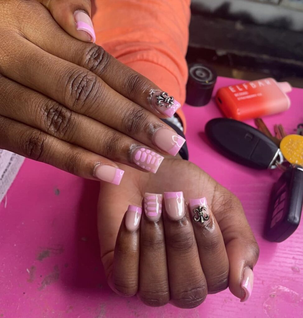 Thanksgiving Acrylic Nails with Soft Pink Accents