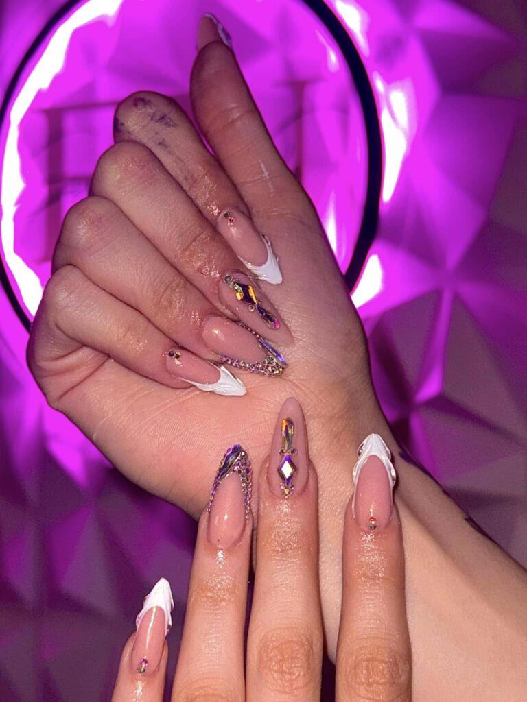 Thanksgiving Acrylic Nails with White Swirl Tips