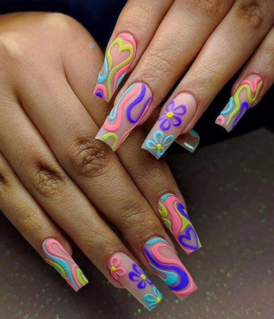 Bright Spring Swirl Nails