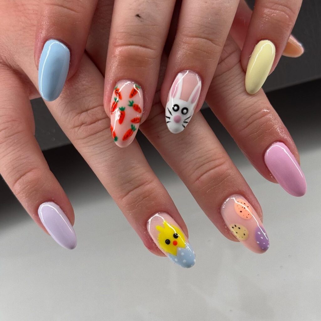 Bunny and Carrot Easter Nails