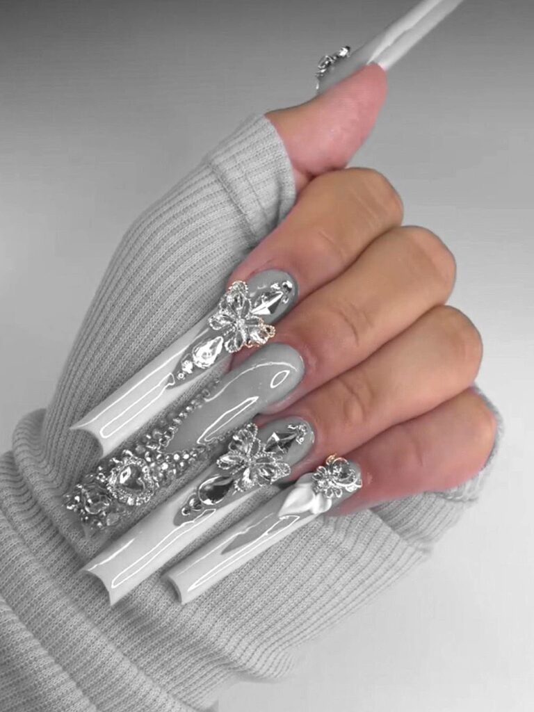 Chrome Butterfly Silver Nails