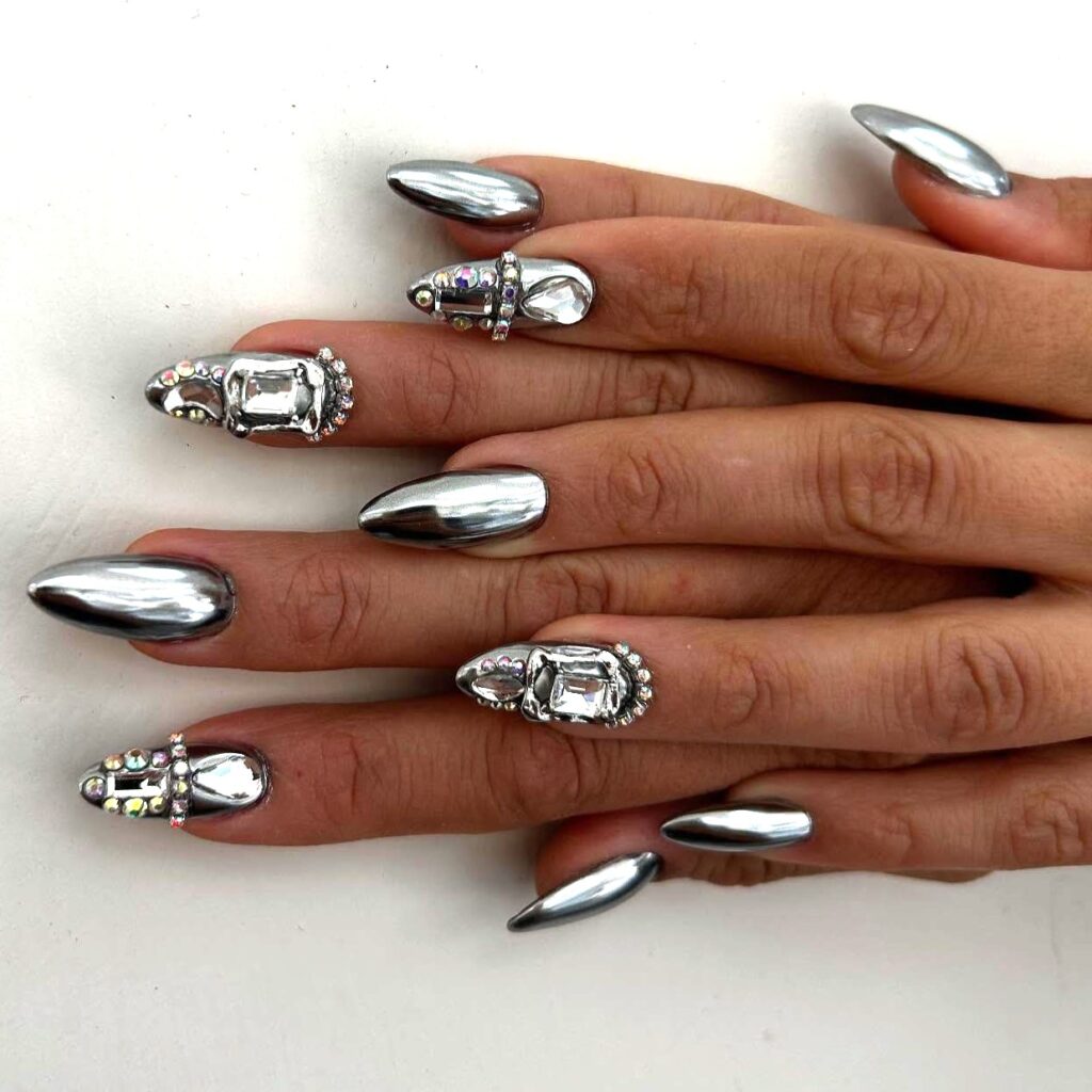 Chrome Gem Silver Nails