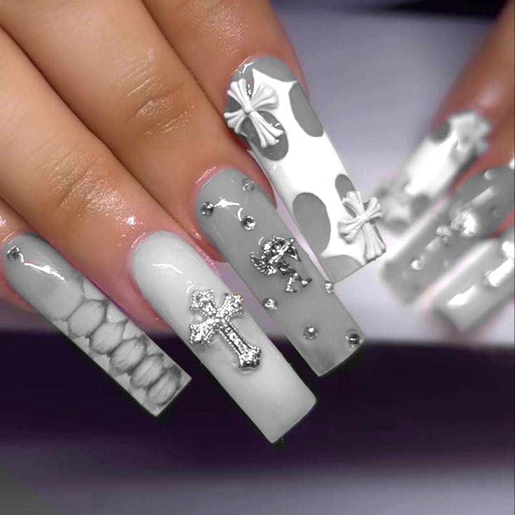 Cross Charm Silver Nails